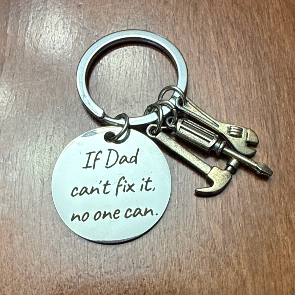Engraved Silver Keychain with Tool Charms